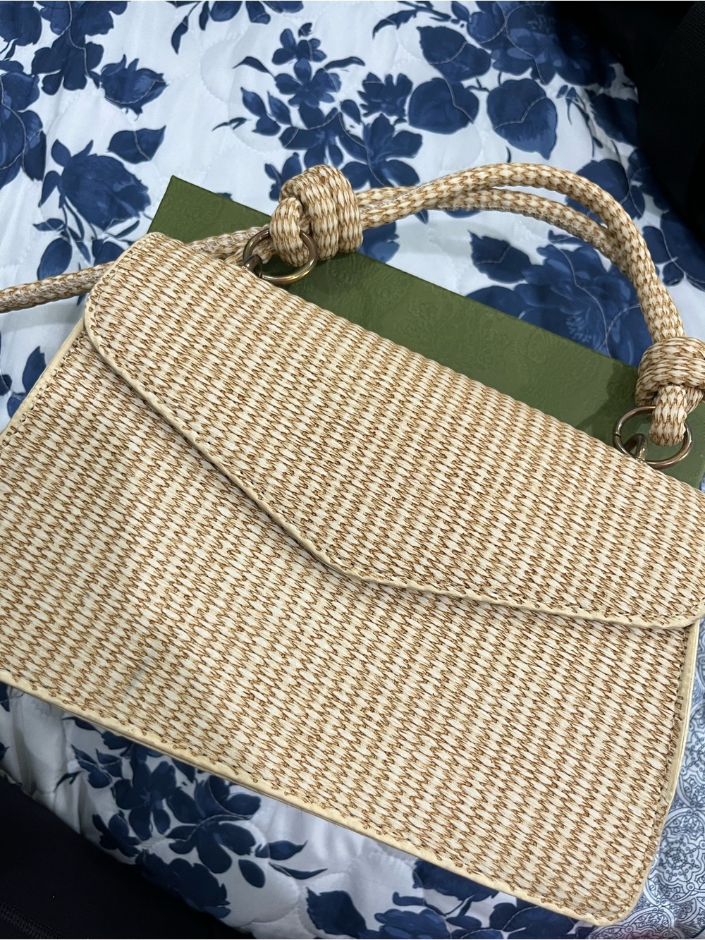 Woven Straw Shoulder Bag in Natural Tan